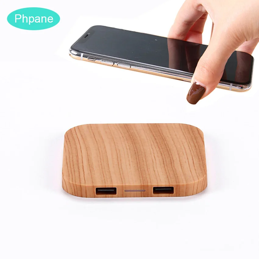 

Wood Grain QI Wireless Charger Quick Wireless Charging Pad 2USB for iPhoneX 8 8Plus Samsung Galaxy S9 S7 S8 edge/Note5