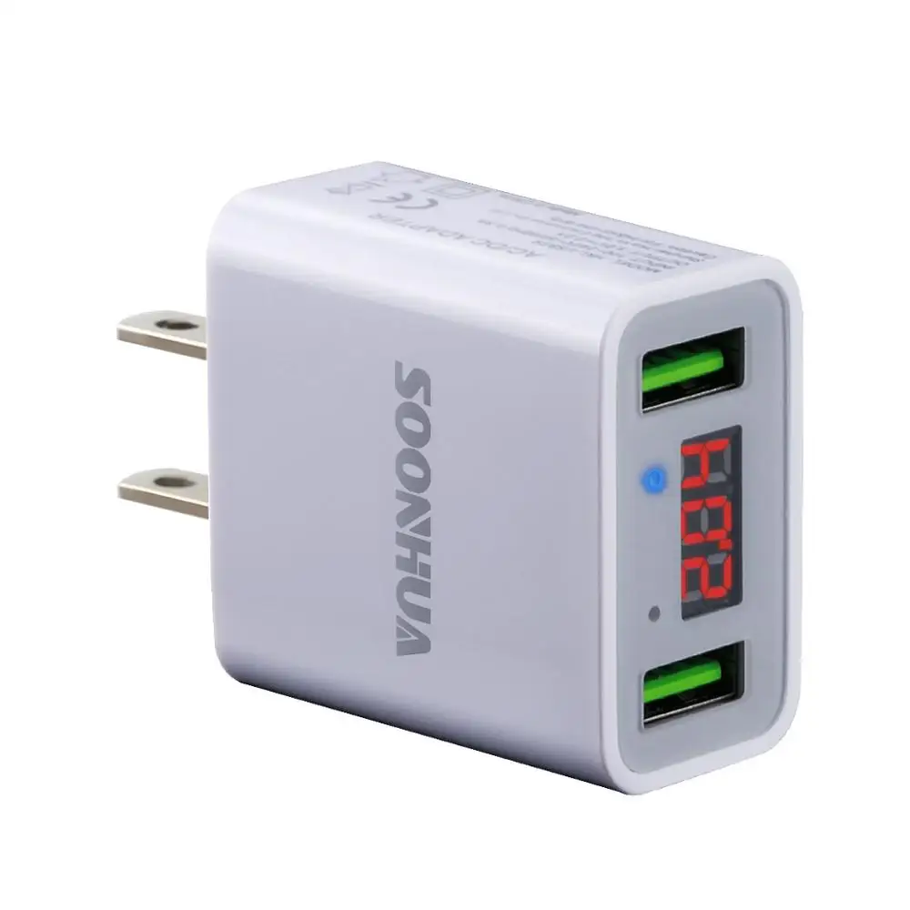 SOONHUA, двойное зарядное устройство USB, светодиодный дисплей, штепсельная вилка стандарта ЕС/США, 2.2A, Макс., умное, быстрое зарядное устройство для мобильного телефона, настенное зарядное устройство для iPhone, iPad, Xiaomi - Тип штекера: White US Plug