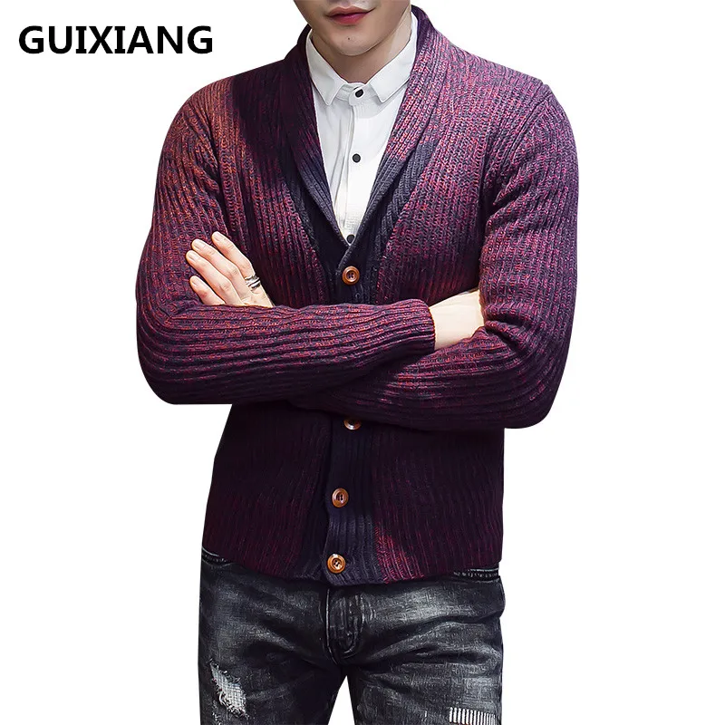 GUIXIANG 2017 new style men high quality single breasted wool Cardigan ...