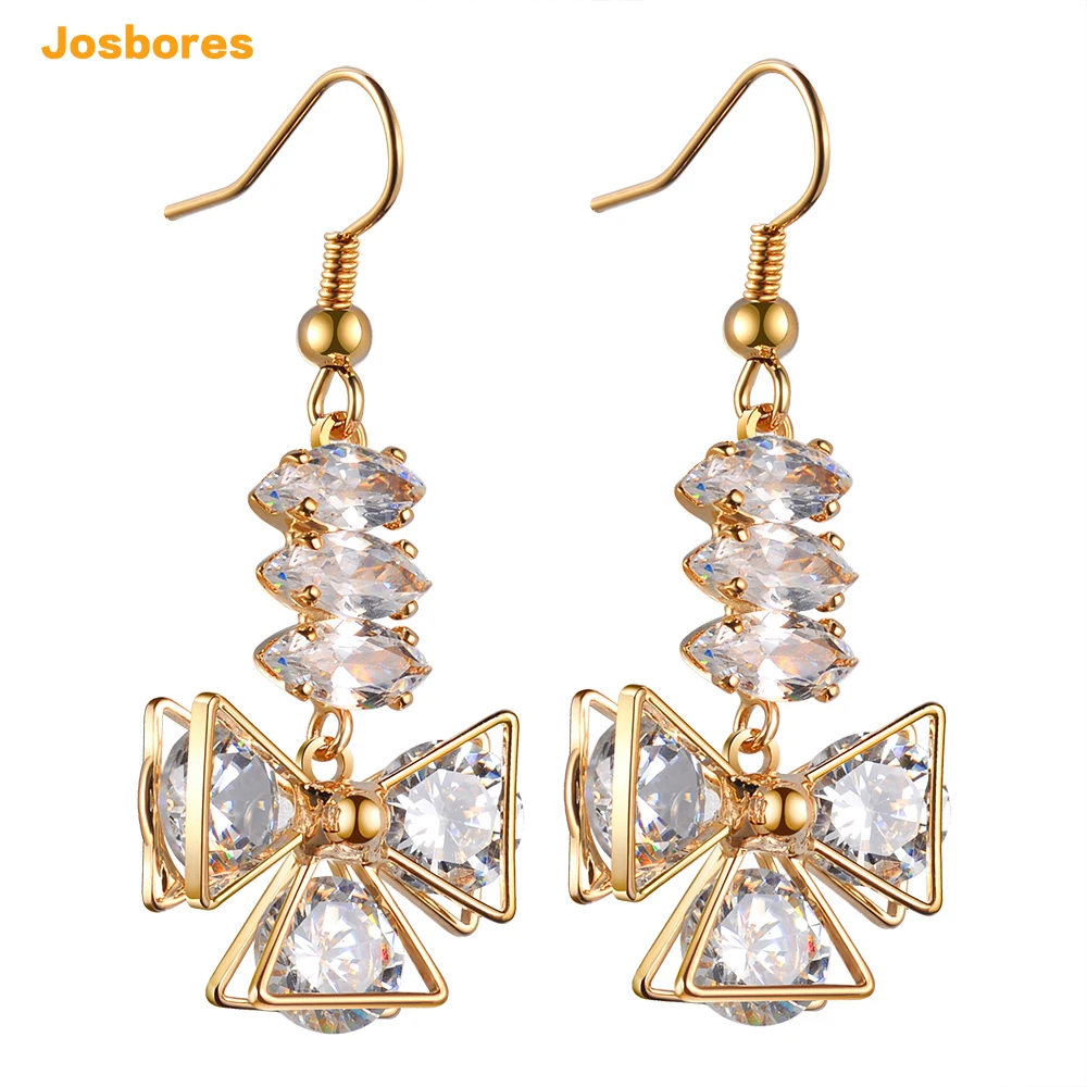 New CZ Crystal Zircon Dangling Earring for Women Gold Color Maxi