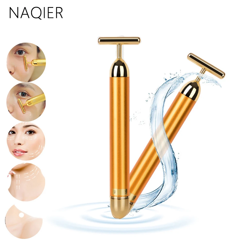 NAQIER beauty для похудения лица 24 k золотой вибромассажер для красоты лица роликовая Массажная палочка подтяжка кожи морщинки бар лица с