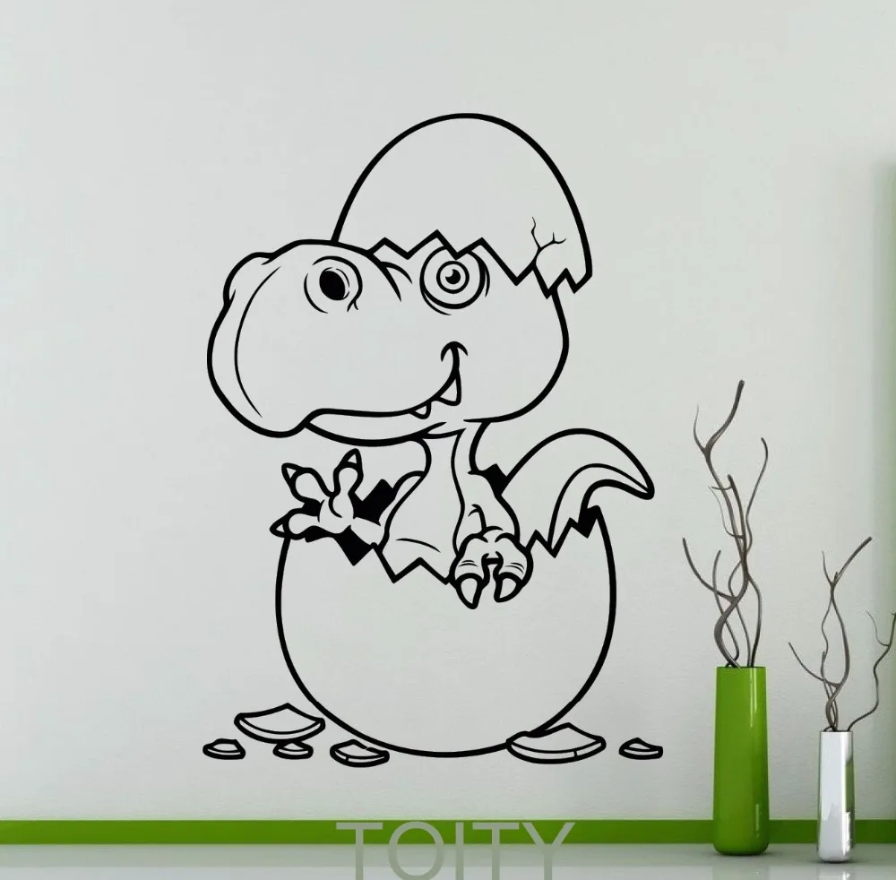 Autocollant Mural De Dessin Anime Dinosaure Bebe Dans L œuf Decalcomanie En Vinyle Pour La Maison Chambre D Enfants Garcon Fille Decor Interieur Art Mural Aliexpress