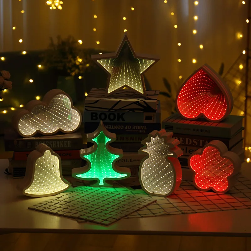 

3D Creative Novelty Stars Cloud Tunnel Lamps Infinity Mirror Light LED Tunnel night light Cute Heart lamp For Kids Baby Toy Gift