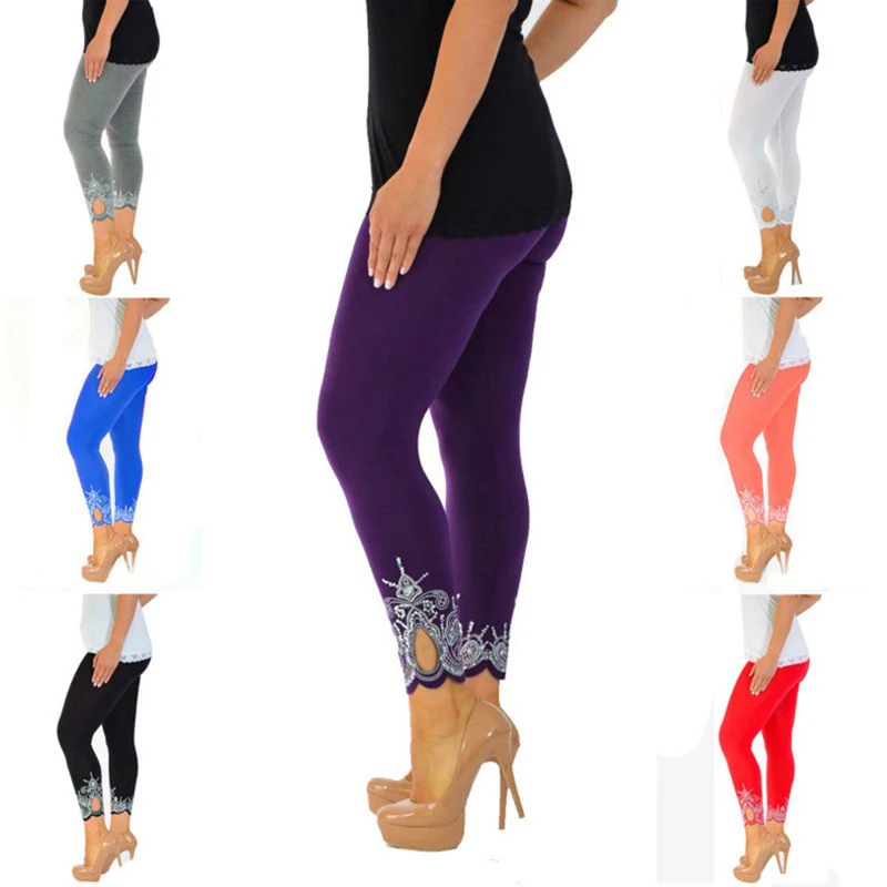 

ZYFPGS Leggings For Women Cotton embroidery Fitness Leggings summer Knitting Slim fit Hollow solid color Hot New Arrivals 2019