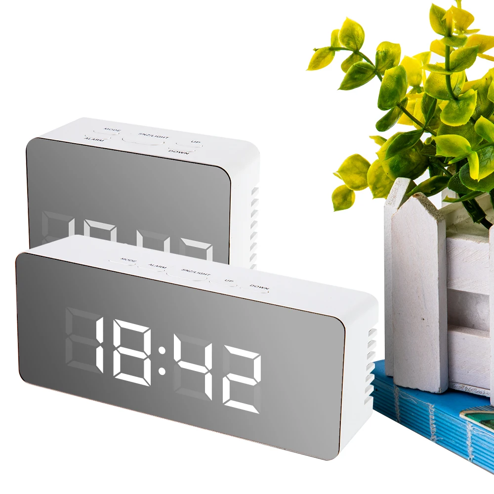 

LED Mirror Alarm Clock Digital Snooze Table Clock Wake Up Light Electronic Large Time Temperature Display Home Decoration Clock