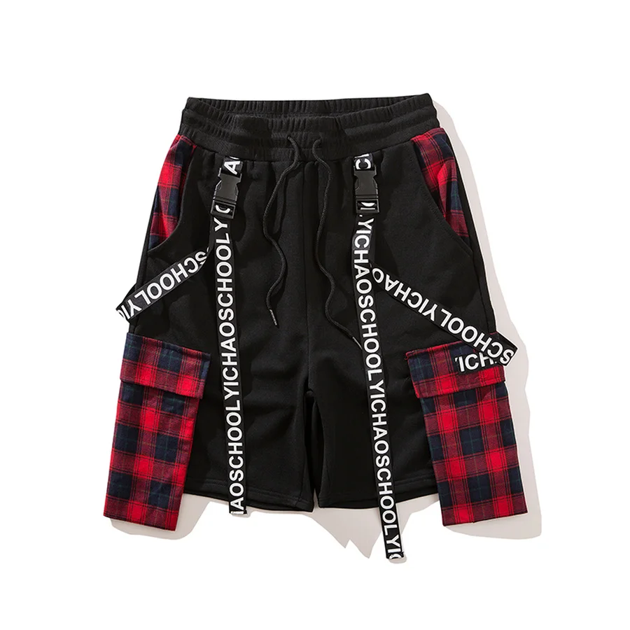 

Ins Couple BF Streamers Plaid Casual Shorts Wild Harajuku Bf Hip Hop Loose Shorts New Womens Wide Belts Plus Size Checkerboard