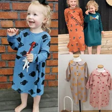 Новинка года; сезон осень-зима; брендовые Детские платья; милое модное платье с длинными рукавами и принтом для девочек; детская одежда из хлопка