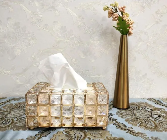  2019 luxury fashion European crystal table centerpieces decor napkins Tissue storage Boxes Home Off
