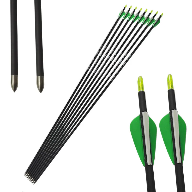 

6pcs Carbon Arrow Spine 600 30 inch Length Hunting Archery Arrow 2"inch Feather Fixed Broadhead Arrow Point Compound Recurve Bow