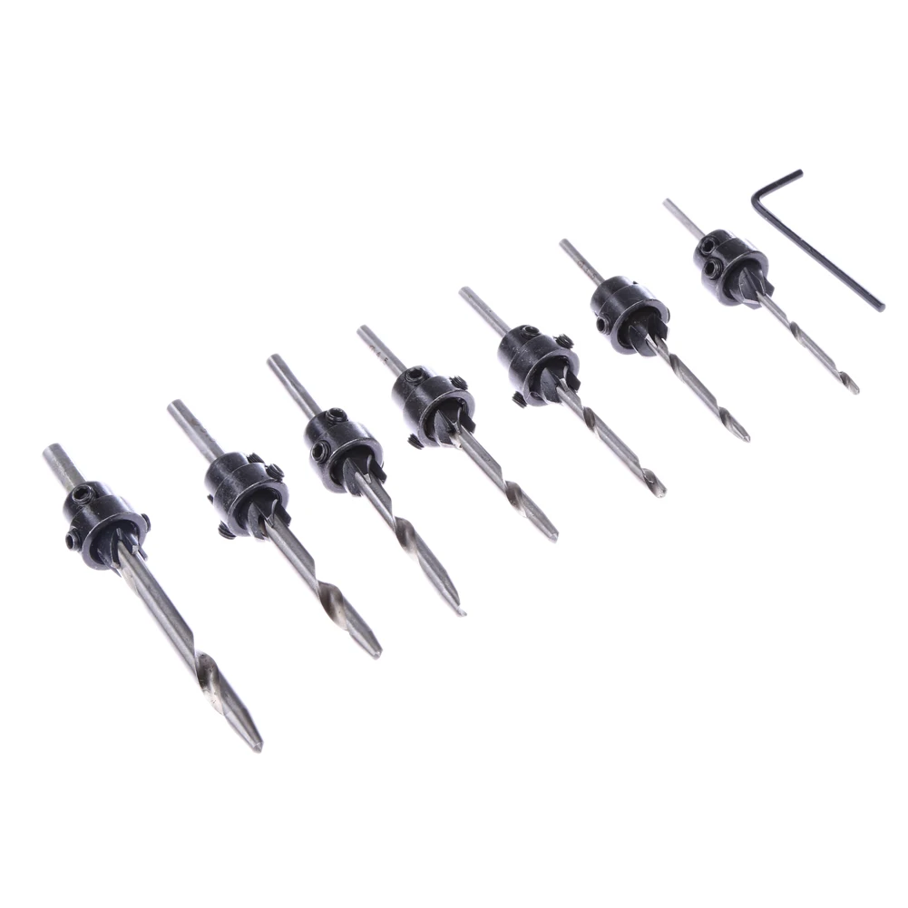 7pcs Hss Woodworking Ti Countersink Drill Bit Set Wood Countersinks