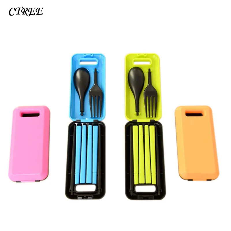 

CTREE 3Pcs/Set Portable Environmental Protection Tableware Dinnerware Sets Folding Combination Spoon Chopsticks Fork Sets C111