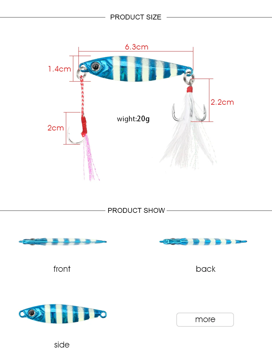 JACKFISH, 20 г/6 см, 3D глаза, лазерная приманка для тела, светящаяся металлическая приманка-джиг, блестящий нож, искусственная жесткая приманка, морская веревка, рыболовная приманка