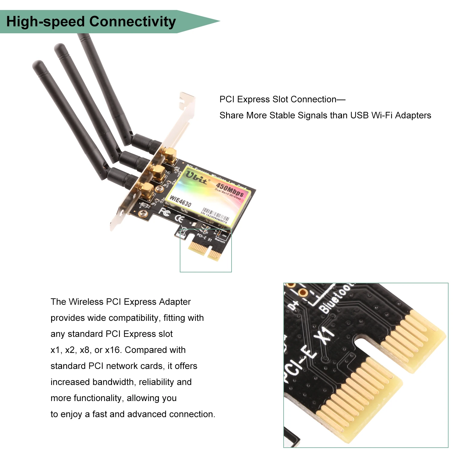 Ubit Беспроводной двухдиапазонный PCI Express адаптер со скоростью до 450 Мбит/с 2,4G/5G Wi-Fi адаптер сетевая карта для настольных компьютеров