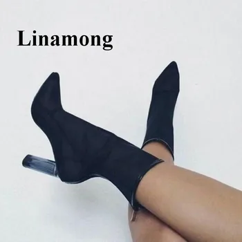 

2018 Popular Transparent Mesh Fashion PVC Chunky Heel Pionted Toe Rear Zipper Summer Five Color Women Ankle Boots Normal Size