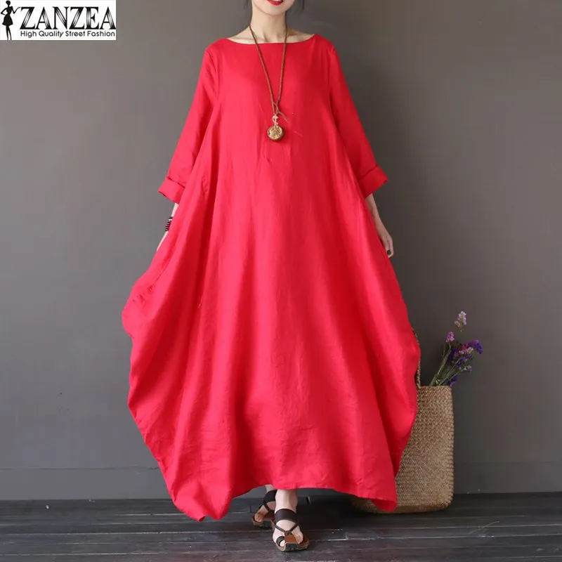 Casual Women Batwing Sleeve Shirt ZANZEA Dress Baggy Long Maxi Dress Plus Size