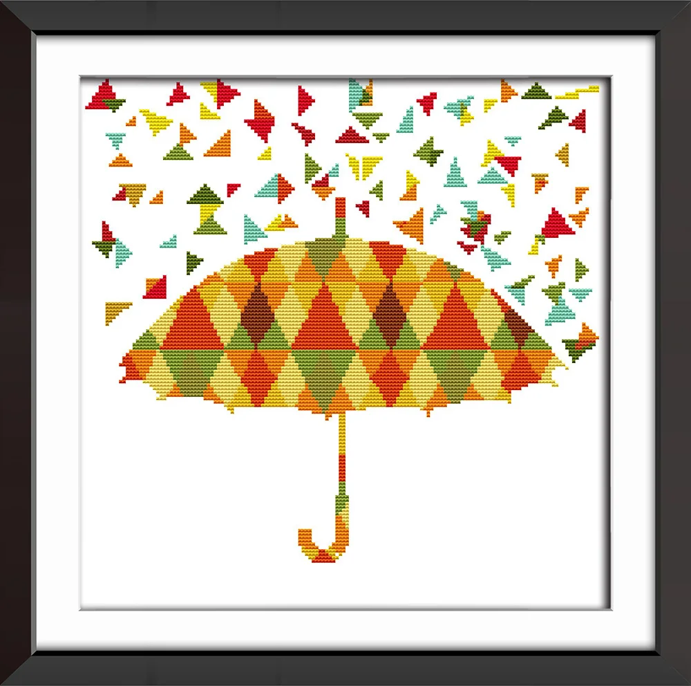 Colorful umbrellas painting pattern Counted or Stamped Cross Stitch