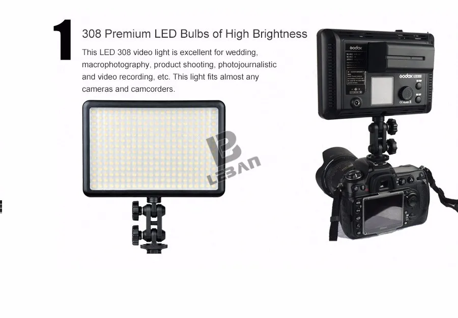 Godox LED308W непрерывная камера видео свет панели освещения 5600 K Портативный затемнения для видеокамеры DSLR камеры