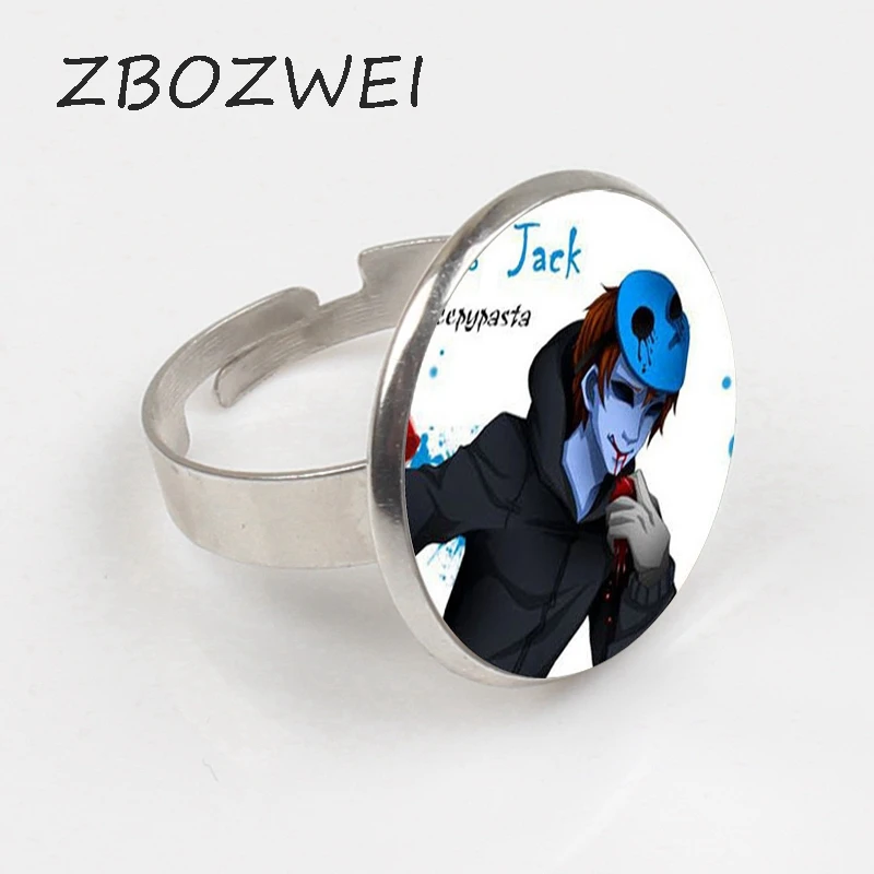 

ZBOZWEI 2018 New Fashion Accessory Gift For Kids Hot Creepypasta CREEPY PASTA TICCI TOBY Glass Ring