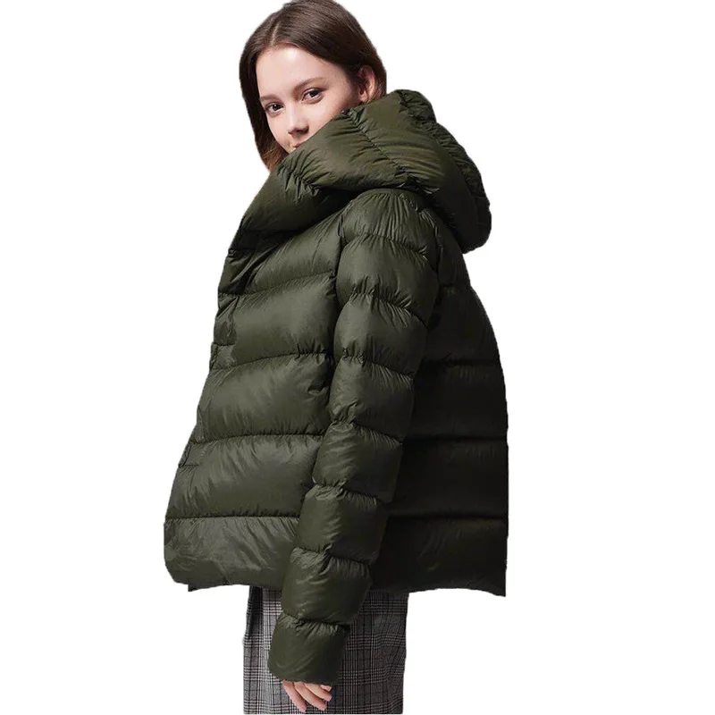 

Winter fashion brand single breasted with hooded duck down coat female elegant stitching short warm down parkas wq693 dropship