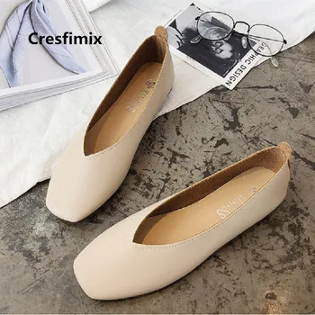 

Cresfimix Zapatos De Mujer Women Cute Sweet Soft Comfortable Slip on Flat Shoes Lady Casual Beige Shoes Brown Dance Shoes B3583