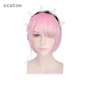 

ccutoo Re:Zero kara Hajimeru Isekai Seikatsu Rem Ram Cosplay Wigs Short Bobo Synthetic Hair Wig +Flower Accessory