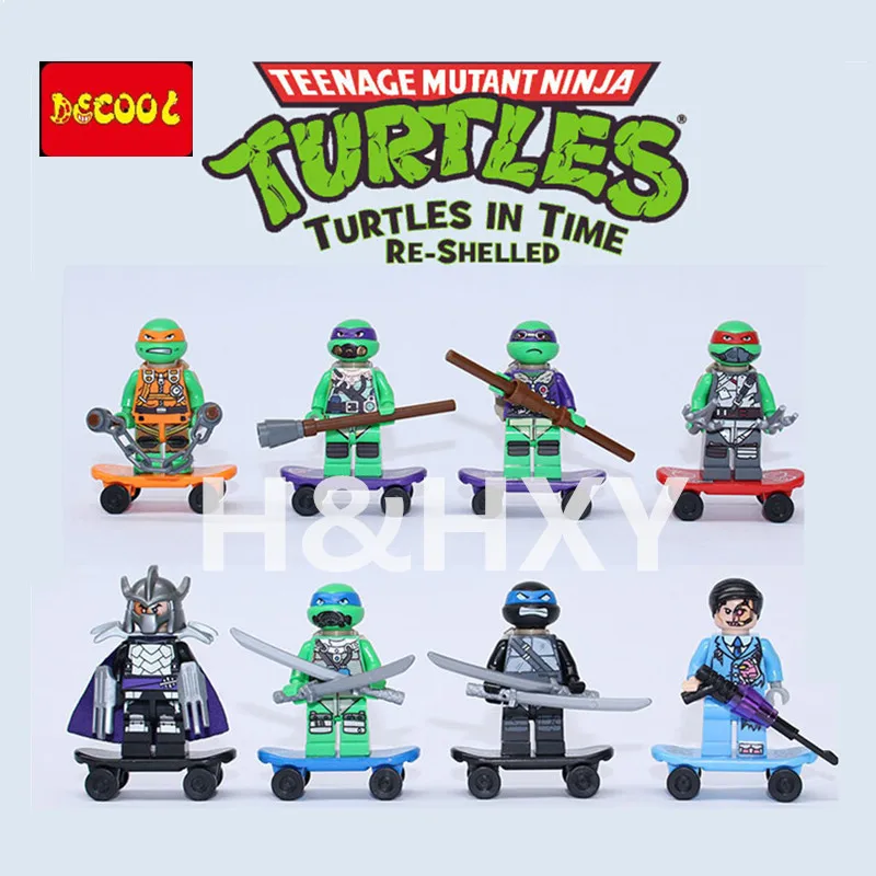 

IN STOCK H&HXY 501-508 8pcs/set ninja turtle with skateboard DECOOL Figure Model Building Block Bricks Toys Christmas Boy gifts