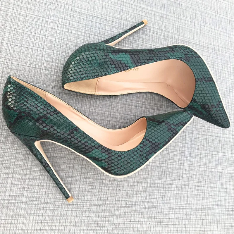 

2019 Fashion free shipping green python snake Leather Poined Toe Stiletto Heel high heel shoe pump HIGH-HEELED SHOES dress shoe