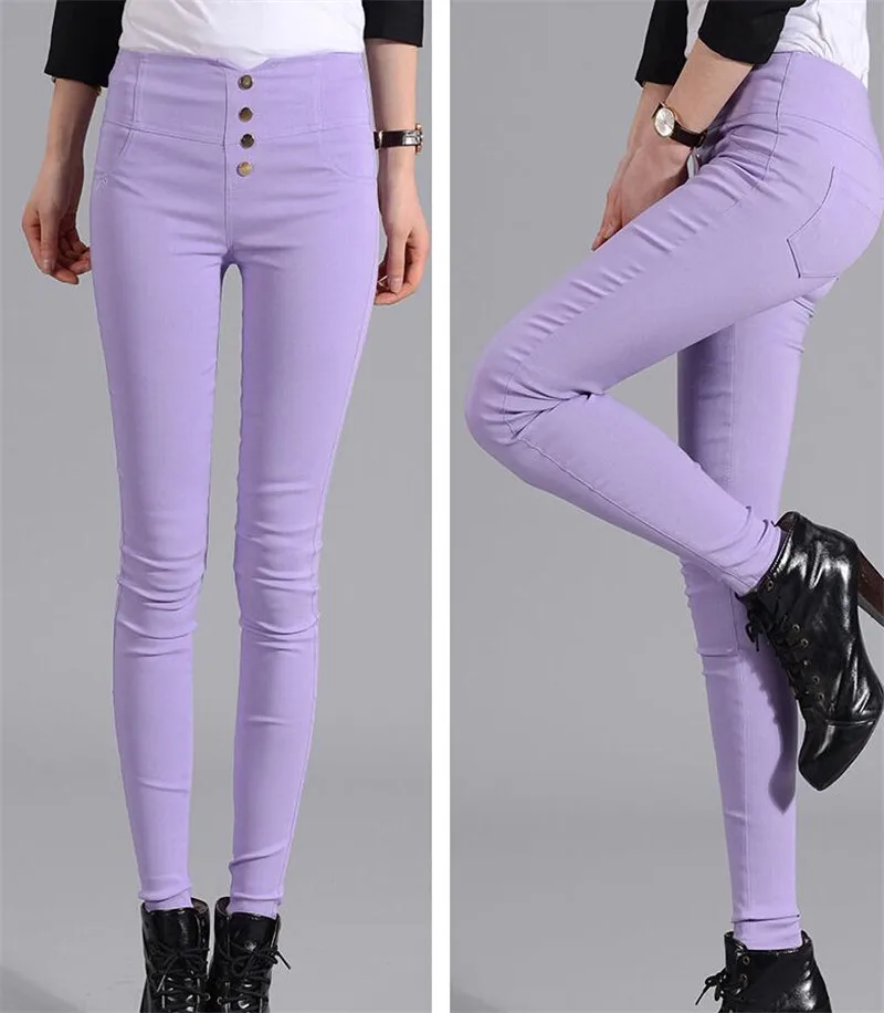 Женские леггинсы, брюки-карандаш с карманами на четырех пуговицах, женские повседневные леггинсы, брюки с высокой талией, лидер продаж, повседневные Леггинсы размера плюс, 3XL - Цвет: K131 Purple