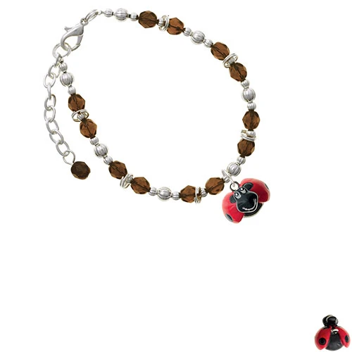 Resin Red & Black Ladybug Sweetie Brown Beaded Bracelet