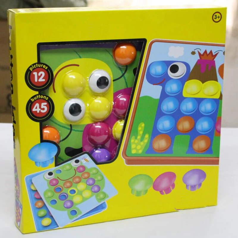 

Kids 3D Educational Toy Colorful Buttons Assembling Mushrooms Nails Kit Graphic color puzzle Baby Mosaic Picture Board Toy