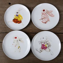 NEUE Mode Tier Kaninchen Teller Porzellanteller Untertassen Tablett Teller Küche Keramik Geschirr kinder Platte 8 zoll