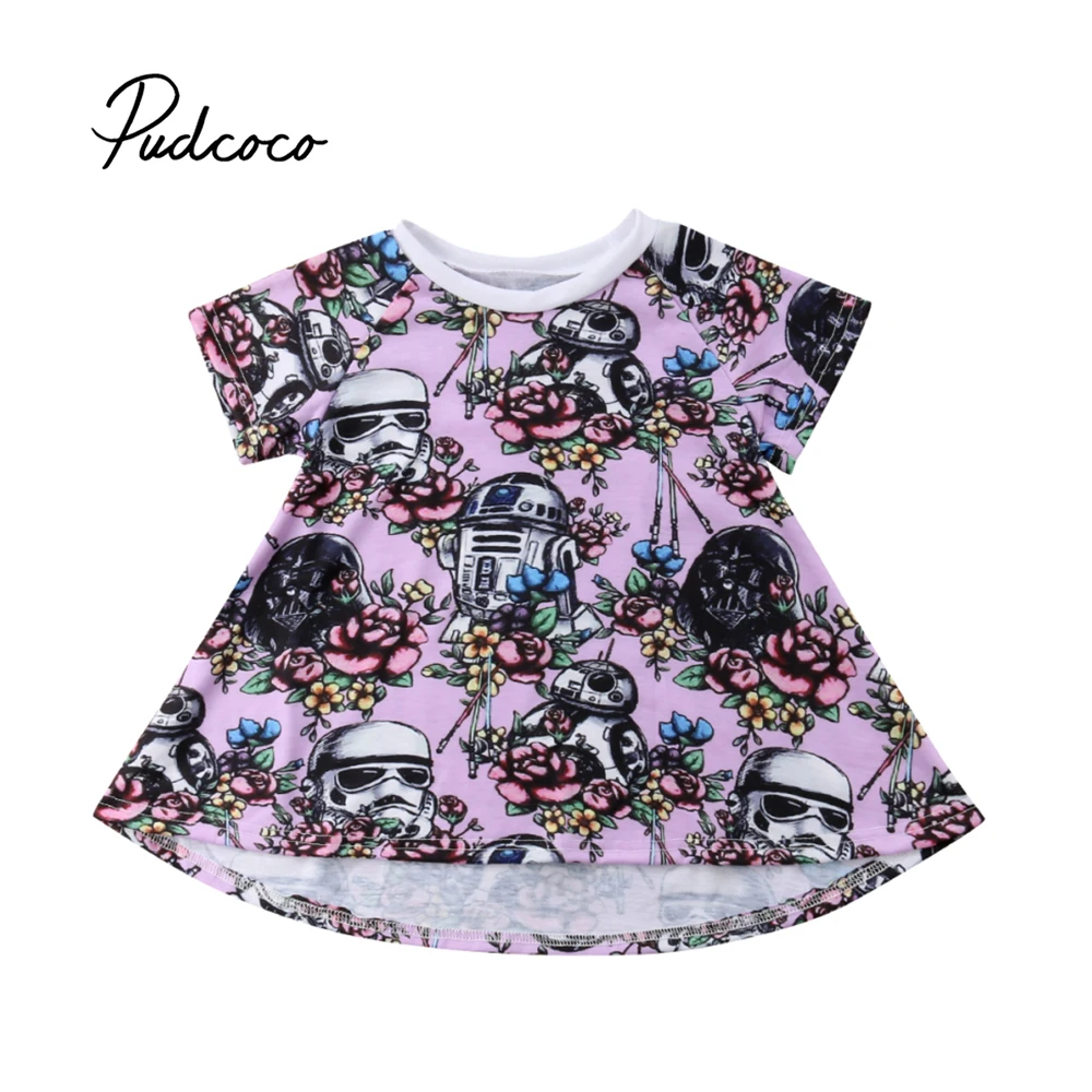 

Pudcoco 2018 Summer Newborn Kids Baby Girl Dresses Star War Print Floral Short Sleeve Dress Clothes Outfits Sundress 0-24M