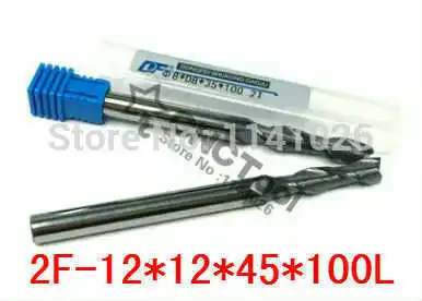 Carbide end mill 2F-12*12*45*100 2 Flute controller spindle carbide,extended length milling cutter,the lathe tool,coating:NANO