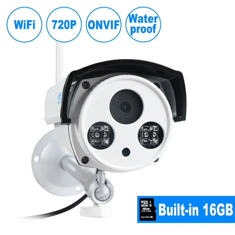 JOOAN Wireless IP Camera 1-Megapixel Audio Recording 720P Wireless Security Outdoor Bullet Built-in 16GB Micro SD Card