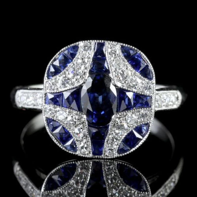 

Retro Court Zircon Ring for Women Royal Blue Zircon Wedding Rings Fashion Women Party Jewelry Wholesale anel feminino Size 6-10