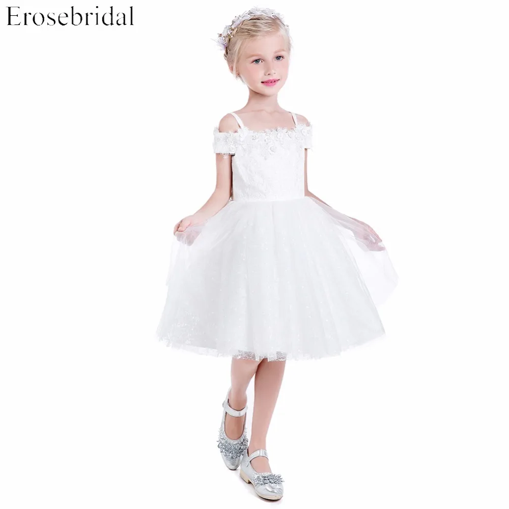 

Whitel Lace Flower Girls Dresses 2019 Erosebridal A Line Wedding Girl Dress Off The Shoulder Lace Up Back RG-36 In Stock