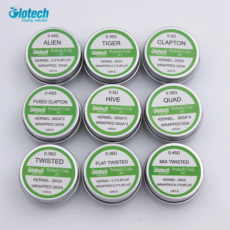 

Glotech 50box Alien Tiger Fused Clapton premade coils Flat twisted Mix twisted HIVE Quad prebuilt coil for RDA RBA DIY Atomizer