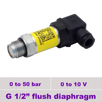 

front flush diaphragm pressure transducer, 0 5 MPa 50bar range, thread G1 2 inch, 0 to 10v output, 12 to 30 volt, 24 v dc supply