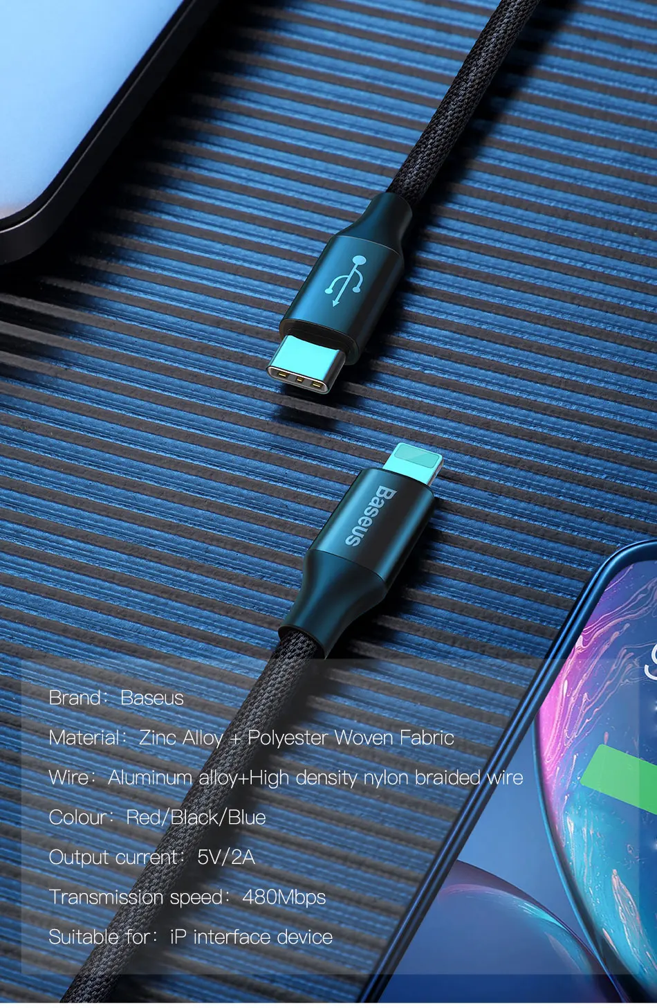 Baseus usb type C-USB кабель для iPhone Xs Max Xr X 8 7 6 6s Plus 5 5S se type-c быстрое зарядное устройство для Macbook шнур для передачи данных