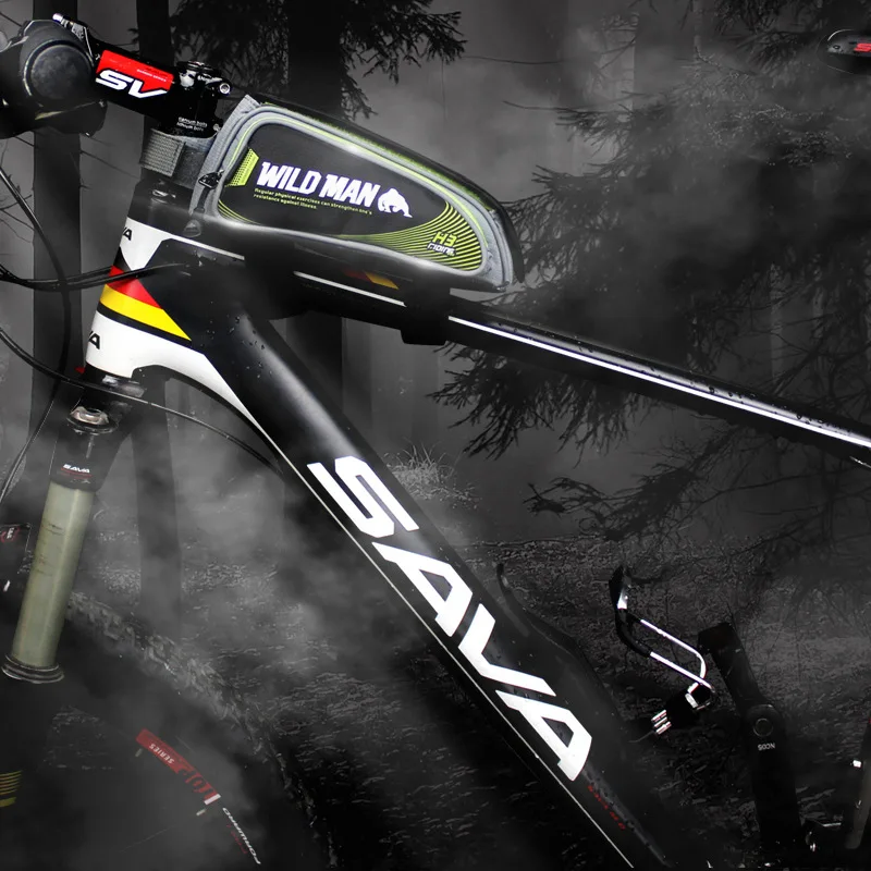 Дикий человек MTB велосипеда дороги сумка Водонепроницаемый Сенсорный экран 4,7-6,2, Телефон Чехол Велоспорт Топ передней трубы рамы сумка велосипед аксессуары - Цвет: Зеленый