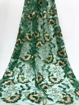 

High Quality Sequence Lace Fabric Fashion Organza Lace Fabric 2019 African Lace Fabrics with Green Gold Sequins for Party Dress