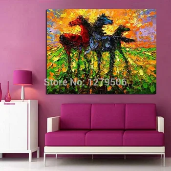 

Aritist Canvas animal Painting handpainted Horse Family Oil painting Wall Pictures Wall Art Knife pattle oil painting Home Decor