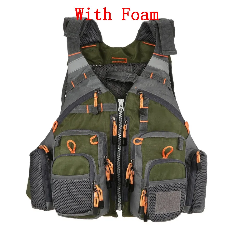 with foam Green Lixada, жилет для рыбалки, дышащий, для спорта на открытом воздухе, для плавания, для безопасности жизни, жилет для выживания, универсальный, летающий жилет, Colete Salva-Vidas - Цвет: with foam Green