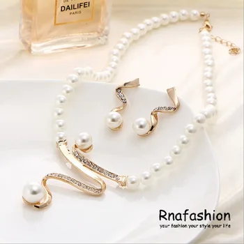 

2017 Elegant for Woman Ladies Fashion Full Pearl Simulated Curly Style Wedding Party Jewelry Set of Bride Princess Gift 2017