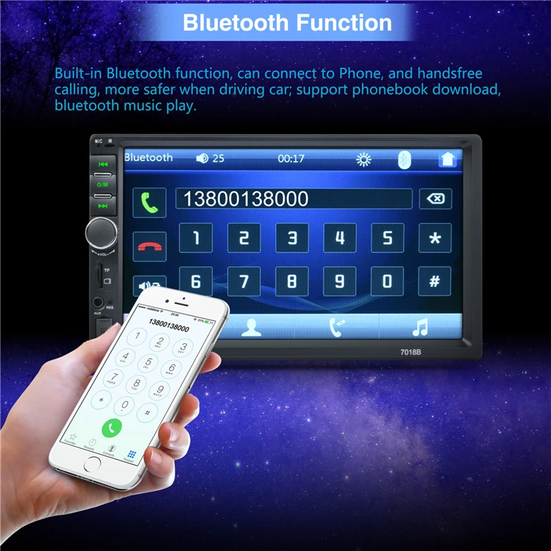 Autoradio 2 Din General Car Models 7'' inch LCD Touch Screen Car Radio Player Bluetooth Car Audio Support Rear View Camera 7018B