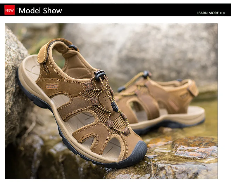 Clorts открытые летние спортивные сандалии для Для мужчин из натуральной кожи Пеший Туризм сандалии дышащие Нескользящие треккинговые ботинки пляжные сандалии