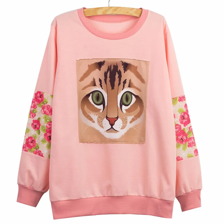 2017 Pink Striped Cute Cat Sudaderas Fitness Suit 3D Print Women