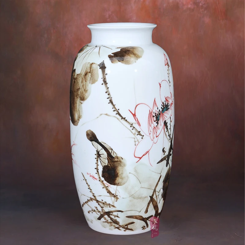 ceramics Huang Xiaoling painted lotus flower vase modern minimalist