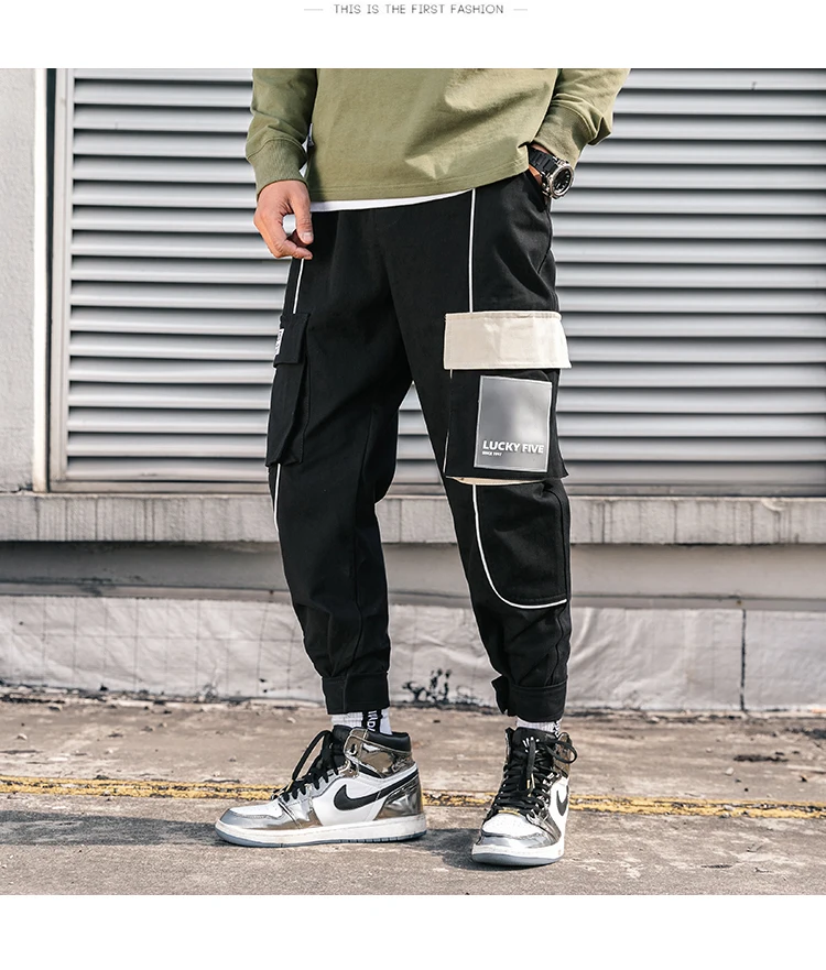 FUODRAO лоскутное накладные карманы шаровары Штаны Для мужчин s Хип-Хоп пот Штаны Jogger японский брюки Harajuku уличная Для мужчин Штаны K198