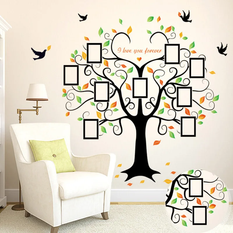 

Large Family Tree Photo Frame Removable Wall Sticker Love Tree Bird Butterfly Decal Home Decor TB Sale